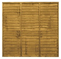 Waney Lap fence panels  1.83mtr wide x 1.52mtr height -  these wooden panels are constructed from sawn Waney edge board that are overlapped and fixed in place with timber batten frame.