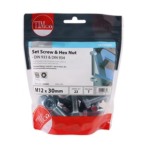 A fully threaded high tensile set screw with hex nut, used in a wide variety of applications. NOTE: Nuts included.

• Plated in Trivalent Chromium (Cr3) Zinc
• Manufactured from grade 8.8 carbon steel