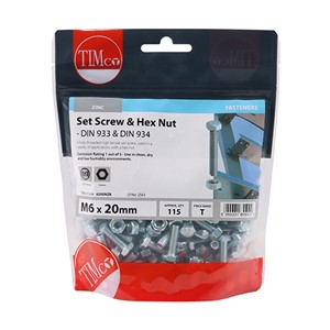 A fully threaded high tensile set screw with hex nut, used in a wide variety of applications. NOTE: Nuts included.

• Plated in Trivalent Chromium (Cr3) Zinc
• Manufactured from grade 8.8 carbon steel