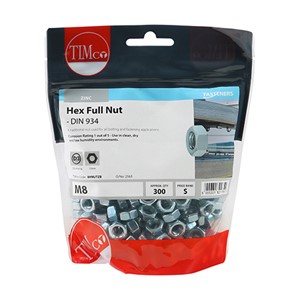 A traditional nut used for all bolting and fastening applications. Zinc plated for internal use.

• Plated in Trivalent Chromium (Cr3) Zinc
• Standard metric thread