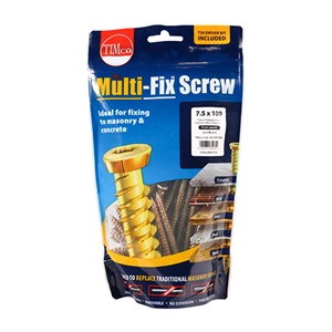 A rapid and effective light duty anchoring system for fixing into concrete, brick, stone, concrete block and wood. This through fixing provides a single solution and replaces traditional fixings such as nylon frame and hammer fixings.

• Designed to replace traditional masonry fixings
• TX30 TX Drive recess to reduce driver wear &amp; prevent camming-out
• Serrated V-threads to achieve optimum insertion into all masonry types
• Zinc plated and yellow passivated for increased corrosion resistance
• High-Low thread on first 30mm to aid insertion and reduce torque
• Ideal for fitting windows and door frames