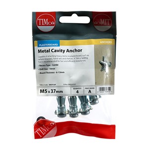 A cavity fixing that is ideal for hanging radiators, brackets, hand rails and shelving units. When installing multiple anchors a TIMco Setting Tool is recommended for a fast and efficient way of installation.