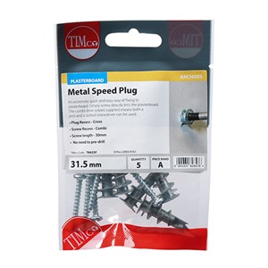 A rapid light duty plasterboard fixing for use in a wide range of applications. Cross recess head, allows simple installation with a pozi or cross drive screwdriver. Comes complete with screws.

• 3 point tip for quick insertion
• Come with zinc plated pan headed cross recess 4.5 x 30mm screws