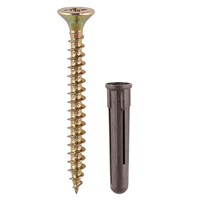 Plastic plugs supplied with screws, suitable for all kinds of masonry and substrate materials in medium to lightweight applications. NOTE: It may be beneficial to reduce drill diameter in soft materials.

• Zinc & yellow screws