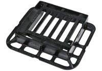 336x308x75mm End Hinged Ductile iron gully grate and frame used kerbside.