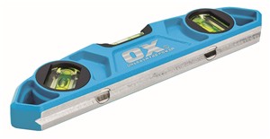 The OX 250mm Torpedo Level is ideal for use in trade as it has a Die-Cast aluminium body which provides protection from damage and a longer life span and 3 solid block vials so this can be used in different angles and in different applications meaning this is a versatile level to say the least. It has rare earth magnets which provide a strong grip to metal surfaces so the user can use their hands for other jobs without having to worry about the level. Its accuracy is 0.5mm/m so you can be satisfied the job can be finished accurately and efficiently. The surface of the level has a V groove for comfort when using.