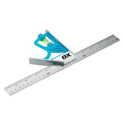 The OX Pro magnetic combination Square comes with a unique lock adjustment for easy movement.  The square features an easy to read vial and a stainless steel blade which has etched ruler marking in cm and in.  The 5 milled sides provide the user with superior accuracy.