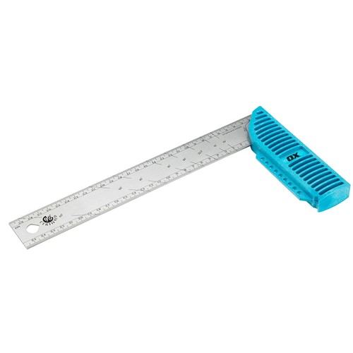 The OX pro carpenters square and angle finder comes with a unique support ledge and robust high impact polymer handle.  The stainless steel blade has permanently etched measurements in cm and in.  The varying angles makes it ideal for beveling and framing.