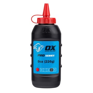 The Ox pro chalk refill  in red colour comes in an easy pour , refillable bottle.  The powder formulation has good adhesion and high visibility and is ideal for both exterior and interior use. For use with chalk lines.