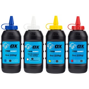 The Ox pro chalk refill  in red colour comes in an easy pour , refillable bottle.  The powder formulation has good adhesion and high visibility and is ideal for both exterior and interior use. For use with chalk lines.