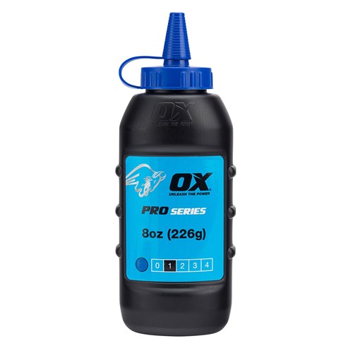 The Ox pro chalk refill  in blue colour comes in an easy pour , refillable bottle.  The powder formulation has good adhesion and high visibility and is ideal for both exterior and interior use. For use with chalk lines.