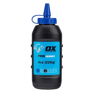 The Ox pro chalk refill  in blue colour comes in an easy pour , refillable bottle.  The powder formulation has good adhesion and high visibility and is ideal for both exterior and interior use. For use with chalk lines.