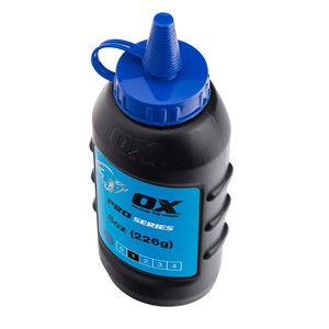 The Ox pro chalk refill  in blue colour comes in an easy pour , refillable bottle.  The powder formulation has good adhesion and high visibility and is ideal for both exterior and interior use. For use with chalk lines.