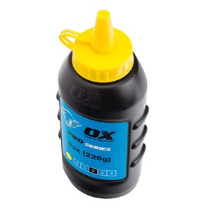 The Ox pro chalk refill  in yellow colour comes in an easy pour , refillable bottle.  The powder formulation has good adhesion and high visibility and is ideal for both exterior and interior use. For use with chalk lines.