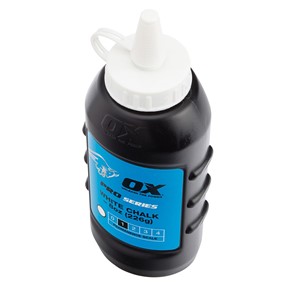 The Ox pro chalk refill  in white colour comes in an easy pour , refillable bottle.  The powder formulation has good adhesion and high visibility and is ideal for both exterior and interior use. For use with chalk lines.