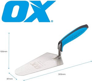 The OX Plastering Trowel comes with a soft dura-grip handle with finger protection, for enhanced comfort. It is has a well-balanced design that makes it a great finishing tool especially for plastering work.  The OX Gauging Trowel is very flexible and lightweight, and can be transported with ease and is made from high-quality carbon steel.  The OX Bricklaying Gauging Trowel is put through a heat treatment process, which increases the blade&#39;s ductility, machinability, and increases its impact strength and has a tough, robust construction that incorporates high quality and durability.