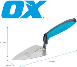 The OX Pro Series Pointing Trowel is fitted with dura-grip Soft Handle and finger protection for enhanced comfort and protection.   The straight welded shank of the OX Pointing Trowel with a Philadelphia Pattern is designed to scrape wet mortar and eliminate material wastage from the trowel with ease and  has a soft handle and can be used in building works, plastering, industries, etc.  The OX Philadelphia Pattern Pointing Trowel has a robust construction and is made using high-quality materials. The trowel works well in diverse condition for a longer period of time without any hassle.