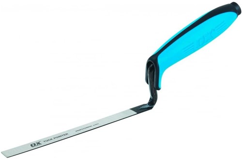 The Pro Tuck Pointer Trowel is made using quality carbon steel blade that makes it durable and reliable and has a well designed blade which increases the efficiency while using mortar in masonry work.  The handle of the OX Tuck Pointer is designed ergonomically using OX&#39; Dura Grip with finger protection to give you a comfortable grip.  The steel blade of the tiling trowel is attached to the handle with a strong aluminium shank which prevents it from warping.