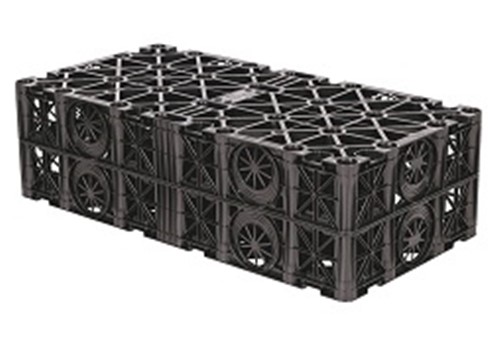 Brett Martin’s StormCrate55 modular cellular crates are used in storm water retention, attenuation and infiltration applications. The crates are designed to be simply and easily stacked together to create a below ground storm water holding tank or to allow the infiltration of storm water into the ground around them. The void created by the crates can then fill up with storm water during heavy rainfall conditions. The collected storm water then drains away slowly into the drainage system when the crate is used for attenuation, or, soaks away slowly into ground water table when the crate is used for infiltration.