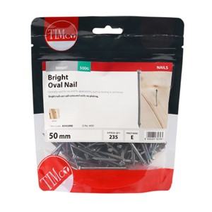 Oval head for a concealed finish. Bright nails are self coloured and have no plating.

• Suitable for indoor applications