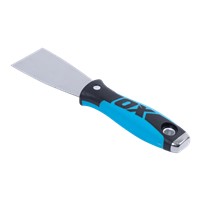 The blade of the Pro Joint Knife is flexible and crafted using premium stainless steel which enables perfect feathering of the joints, to deal with stubborn nail pops on the wall, the Pro Joint Knife has a built-in hammer end. It eliminates the need for a separate hammer for small pops on the wall and makes it an ideal wall putty knife.  The stainless steel blade of the Pro Joint Knife is attached with the handle with a premium rivet system so that it won't detach easily and for optimum comfort and strong grip, handle of the Pro Joint Knife is designed ergonomically to reduce hand fatigue.  The OX Joint Knife is a perfect multipurpose tool. It can be used for taping wall putty, a scraper tool, for filling the gaps and much more.