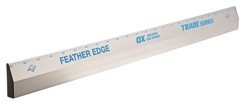 The OX trade feather edge giving the user a feather edge and straight edge.  The Feather edge is produced in high quality aluminium which has been Mill finished making it very light and manoeuvrable .  The OX feather edge comes with a printed scale for ruling.