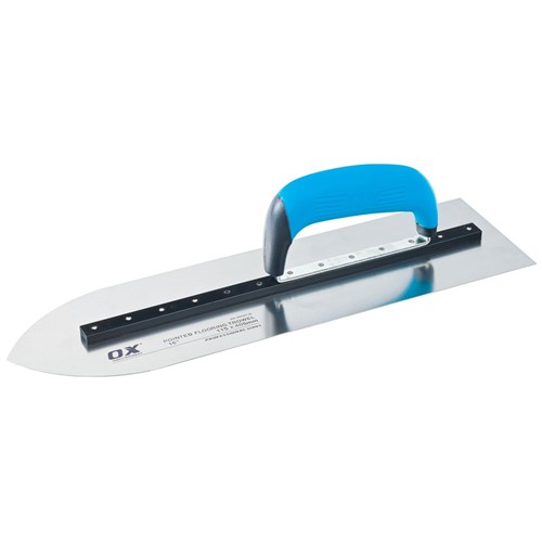 The OX Pointed Flooring Trowel comes with a dura-grip handle that provides extra comfort while using the tool. It also reduces the effort on the hands.  The OX Pro Pointed Flooring Trowel is made from quality and heat-treated steel. The steel core blade rivets for hold the blade, together with the shank and handle for unsurpassed strength.  The OX Pointed Flooring Trowel gives a sleek and professional finish while scraping, plastering, filling and patching applications to repair the damage on a particular surface. The OX Pointed Flooring Trowel has a robust construction that incorporates high build quality and sharpness.