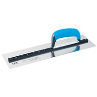The OX Cement Finishing Trowel comes with a soft dura-grip handle to provide optimum comfort during use by highly reducing the strain on the hands while smoothing & finishing cement, concrete, drywall plaster and more and uses high quality, heavy-duty and flexible stainless steel blades that provide ultimate durability and strength to the tool.  The Building Trowel makes up for an easy and quick tool that provides a smooth and sleek finish to plastering surfaces.  The steel blade of the OX Cement Finishing Trowel is attached to the handle with the heavy duty shank made of high-quality aluminum and is fully riveted along the surface of the blade. It helps protect the hand trowel from bends and breaks.
