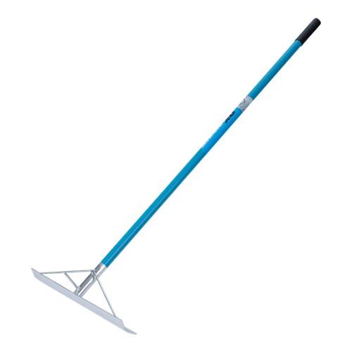 The OX Pro Aluminium Concrete Rake - with Hook is built to withstand harsh conditions.  The rake has been built with a brace to give it additional strength.  The rake has an 8mm diameter hook which is gives the user the ability to lift rebar.  The Pro aluminium concrete rake comes with a 1500mm long handle with a soft grip.