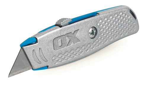 The OX trade retractable knife is made with a  tough metal construction in a handy compact size.  The knife accepts most standard utility blades and includes a handy storage facility in the handle for additional blades.