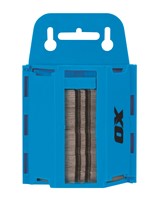 The OX heavy duty knife blades are made with high-grade carbon steel to increase its toughness and work well in diverse conditions for a longer period.   The OX heavy duty knife blades  have a tough, robust construction that incorporates high quality and sharpness and come with a handy dispenser containing 100 blades.