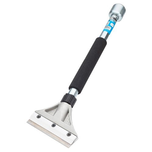 The handle of the OX Scraper is made of heavy duty chrome plated solid steel for durability.  The Hammer offers a cushion grip on the handle which is ideal when working for a long durations with the scrapper, this feature controls hand fatigue and offers a comfortable non-slip grip.  The Pro Heavy Duty Scrapper also has a hammer at the other end. It can be used for scrapping the floor and at the same time can also be used as a hammer, making it a multi purpose tool.  The heavy duty Scraper Blades are thicker than usual blades to ensure sustainability and enhanced sharpness on the edge of the blades.