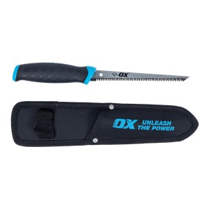 The OX trade jab saw comes supplied with a protective holster for safety when not in use.  The jab saw has a hardened and tempered steel blade to increase longevity of the product.  The non slip ergonomic handle gives extra stability when in use.  The saw is perfect for use on wood, plastic and drywall.  The jab saw has 8 tpi