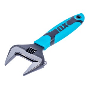 The OX PRO Series Wrench has an adjustable jaw that can expand up to 34mm in width.  The head of The OX Pro Extra Wide Jaw Adjustable Wrench is slim, and the tips are pointed so that it can be used comfortably in narrow spaces as well. The jaw has a measurement scale engraved for precision.  The OX Pro Extra Wide Jaw Adjustable Wrench is precision hardened for extreme durability.  The wrench is fitted with DURA GRIP Soft Handle to give you an anti-slip grip - giving you better control.  The adjustable jaw with a slim head and measurement scale makes the OX PRO Series Wrench suitable for plumbing sanitaryware, wash basins, tube nut disassembly, gas industry work, etc.