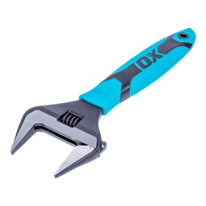 The OX PRO Series Wrench has an adjustable jaw that can expand up to 50mm in width.  The head of The OX Pro Extra Wide Jaw Adjustable Wrench is slim, and the tips are pointed so that it can be used comfortably in narrow spaces as well. The jaw has a measurement scale engraved for precision.  The OX Pro Extra Wide Jaw Adjustable Wrench is precision hardened for extreme durability.  The wrench is fitted with DURA GRIP Soft Handle to give you an anti-slip grip - giving you better control.  The adjustable jaw with a slim head and measurement scale makes the OX PRO Series Wrench suitable for plumbing sanitaryware, wash basins, tube nut disassembly, gas industry work, etc.