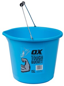 The OX pro tough bucket is an extremely durable design as it has a high rubber content which allows the material to bend and flex rather than split and crack.  The bucket comes with a sturdy wire handle with comfort grip.