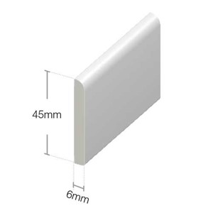 Primarily used as part of our window finishing products range, to present a smooth professional finish, but can also be used for a range of different finishing purposes. Comes in 5mtr Lengths.
45mm x 6mm Architrave Flat Back White x 5m