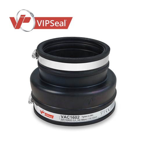 VAR Adaptor Couplings

VIPSeal&#174; VAR adaptor couplings incorporate an extra wide tension band at one end to allow a secure connection from clay pipe to structured, twin wall or ribbed plastic pipe.

Adaptor coupling applications:

Connect pipes with a significantly different outside diameter
Connect lateral to unadopted sewers
Connect pipes to prefabricated structures: manholes, inspection chambers, septic tanks
Connect clay pipes to structured, twin wall, and ribbed plastic pipes