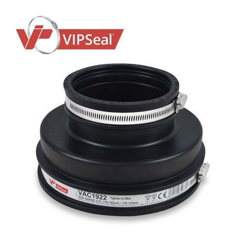 VAR Adaptor Couplings

VIPSeal&#174; VAR adaptor couplings incorporate an extra wide tension band at one end to allow a secure connection from clay pipe to structured, twin wall or ribbed plastic pipe.

Adaptor coupling applications:

Connect pipes with a significantly different outside diameter
Connect lateral to unadopted sewers
Connect pipes to prefabricated structures: manholes, inspection chambers, septic tanks
Connect clay pipes to structured, twin wall, and ribbed plastic pipes