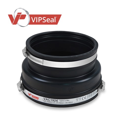 VAR Adaptor Couplings

VIPSeal&#174; VAR adaptor couplings incorporate an extra wide tension band at one end to allow a secure connection from clay pipe to structured, twin wall or ribbed plastic pipe.

Adaptor coupling applications:

Connect pipes with a significantly different outside diameter
Connect lateral to unadopted sewers
Connect pipes to prefabricated structures: manholes, inspection chambers, septic tanks
Connect clay pipes to structured, twin wall, and ribbed plastic pipes