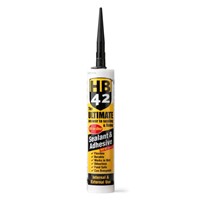 HB42 Ultimate Sealant Adhesive Black All-in-One Sealant & Adhesive Seals, Sticks & Fills. Based on the new generation of advanced hybrid polymer technology for outstanding adhesion and strength.

HB42 can be used inside and outdoors, from sealing bathrooms to guttering. Unlike other sealants and adhesives, HB42 is odourless, food safe and has been GEV approved, recognised for its very low emissions. Will bond to most substrates and will even bond in the wet.

HB42 Sealant & Adhesive is the ultimate answer to sealing, fixing and filling. A one-tube-does-all product, designed to meet the complex demands of the construction industry. Based on advanced hybrid polymer technology, this trade strength sealant and adhesive offers outstanding performance across a wide range of industrial applications, including adhesion to glass, wood, stainless steel, aluminium, porcelain, UPVC, coated metal and polystyrene.

HB42 can be used inside and outdoors, in the wet or dry! Odourless, food safe and recognised for its very low emissions, HB42 is one of the safest all-in-one sealants on the market.