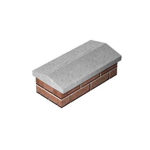 Twice weathered coping stone with water drip grooves. Protects the tops of walls and piers, sheds surface water in two directions.