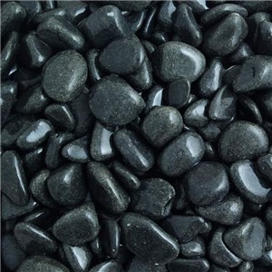 Ebony Pebbles are rounded natural pebbles, which are grey when dry and darken to a deep jet-back colour when wet. 
Ebony Pebbles are ideal for use in rockeries and borders.
Being fish friendly product, Ebony Pebbles are perfect for water features and ponds.