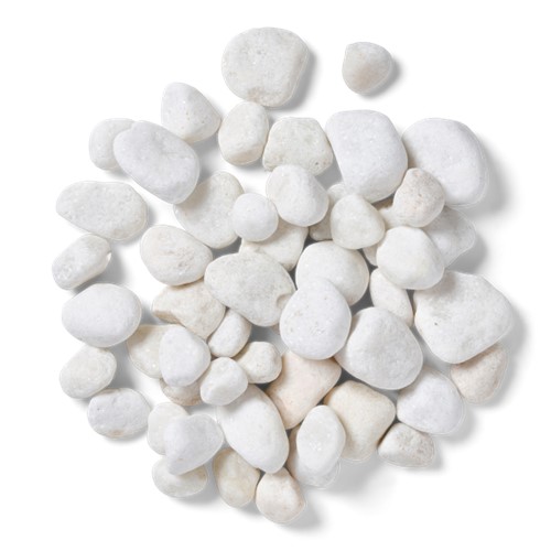 Our 20-40mm Polar White Pebbles are a bright white marble pebble (with occasional hints of creams, greys, pinks and yellows as per the natural marble formation) which look lovely when dry and have an amazing shine when wet.
These pebbles are a very high strength and long-lasting product which makes it a good choice for any project.