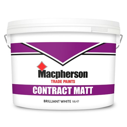 Macpherson Contract Matt is a low VOC content matt finish. It is a product which is thinned with water and is suitable for interior use. It is touch dry in 2 hours and recoatable after 4 hours. Matt emulsion is a decorative coating providing a flat finish for use on walls and ceilings. It can be applied to coated plaster surfaces without thinning. On new plaster, thin the first coat with water to manufacturers recommendations.