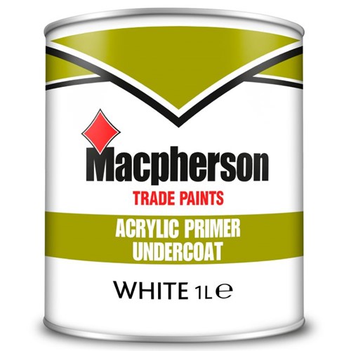 This Macpherson Trade Acrylic Primer Undercoat White 5L is ideal for the interior priming of softwoods, hardwoods and hardboards, and as an interior undercoat for gloss finishes. Fast drying with no residual odour, this water-based primer undercoat is simple and quick to apply. Excellent opacity for a flawless finish.