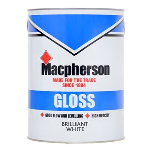 Macpherson Gloss is a solvent-based, high VOC content gloss finish, suitable for interior and exterior use.

Using superior quality alkyd resins, the finish stays fresher for longer. It provides a tough, durable high sheen finish for wood and metal, providing a washable surface with good resistance to knocking and scuffing. 

It can be applied over most previously painted surfaces without an undercoat. On new surfaces apply over the top of a suitable primer and undercoat.

Application is recommended by bristle brush with coverage up to 15sq/m per litre. Touch dry in 4-6 hours and recoatable in 16 hours. 2 coats are recommended.