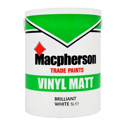 Macpherson Vinyl Matt is a low VOC content matt finish. It is a wipeable product which is thinned with water and is applied by brush, roller, airless spray or HVLP spray. It is suitable for interior use. It is touch dry in 2-3 hours and recoatable after 4 hours. Matt emulsion is a decorative coating providing a flat finish for use on walls and ceilings. Wipeable products are suitable for light traffic areas where occasional cleaning is required. It can be applied to coated plaster surfaces without thinning. On new plaster, thin the first coat with water to manufacturers recommendations.