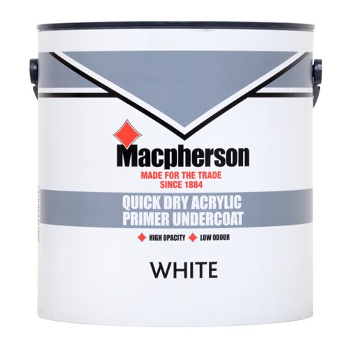 Macpherson Quick Dry Acrylic Primer Undercoat is a low VOC product which is thinned with water and suitable for both interior and exterior use. It is touch dry in 2 hours and recoatable after 4 hours.