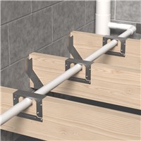 Commonly the case in bathrooms, notching out solid timber joists allows plumbing pipes and cables to pass through the floor structure  – however doing so weakens the joist and exposes services to accidental damage from screws or nails coming from above.

The kit includes an engineered steel reinforcement bracket with a bendable leg so it can easily be installed around existing services and onto the joist to help strengthen the joist at the notch point. The top plate covers the notch to ensure that screws used to flx the flooring to the joists will not penetrate pipes or cables beneath.
